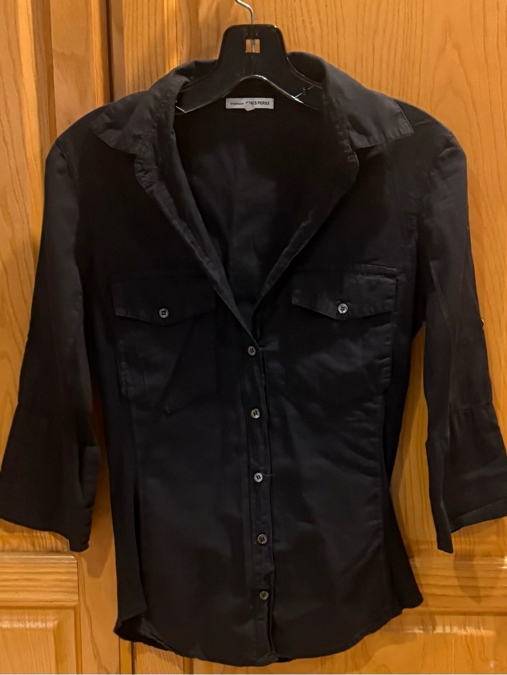 Sandard James Perse Black Button Up Shirt L/S Roll Tab Contrast Panel Size 1/S